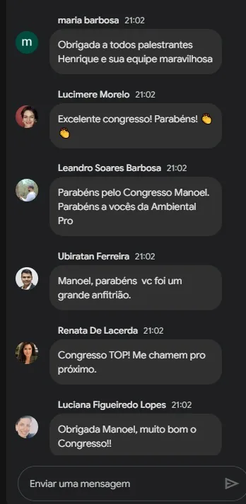 Comentários ao vivo de participantes